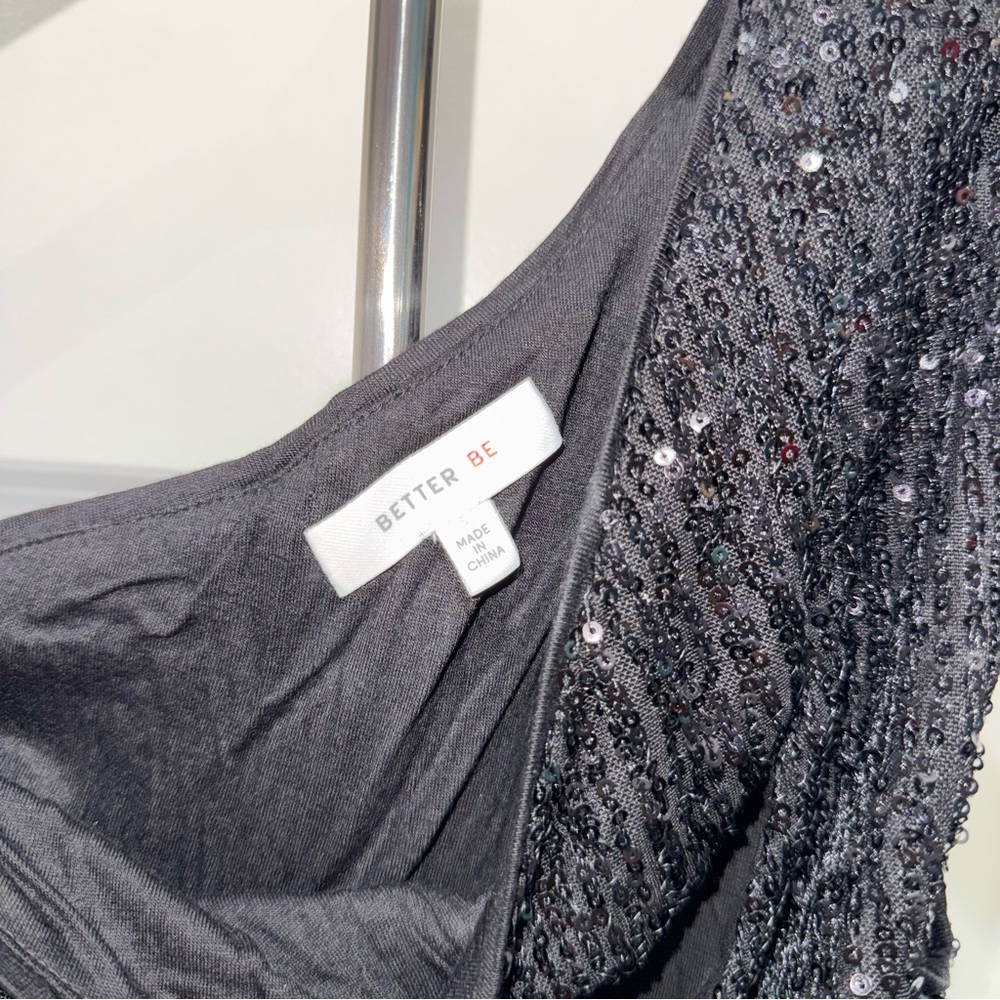 Black Sequin Bodysuit With Cut Out In Front SIZE: SMALL - Picture 4 of 5